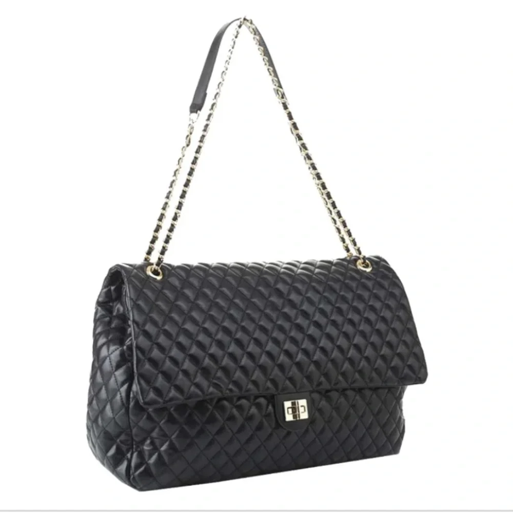 #13 Jumbo Black Quilted Design Texture Twist Turn Flap Open Closure… - Picture 2 of 7